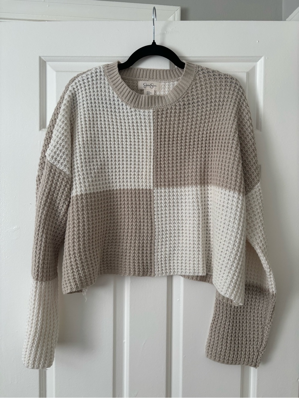 Jessica Simpson Neutral Block Waffle-Knit Crew Sweater - Size XL - Like New